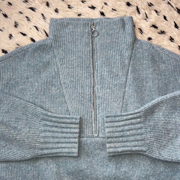 LOU GREY beautiful earthy blue ribbed zip neck sweater/L( pit to pit-21 - Picture 1 of 8